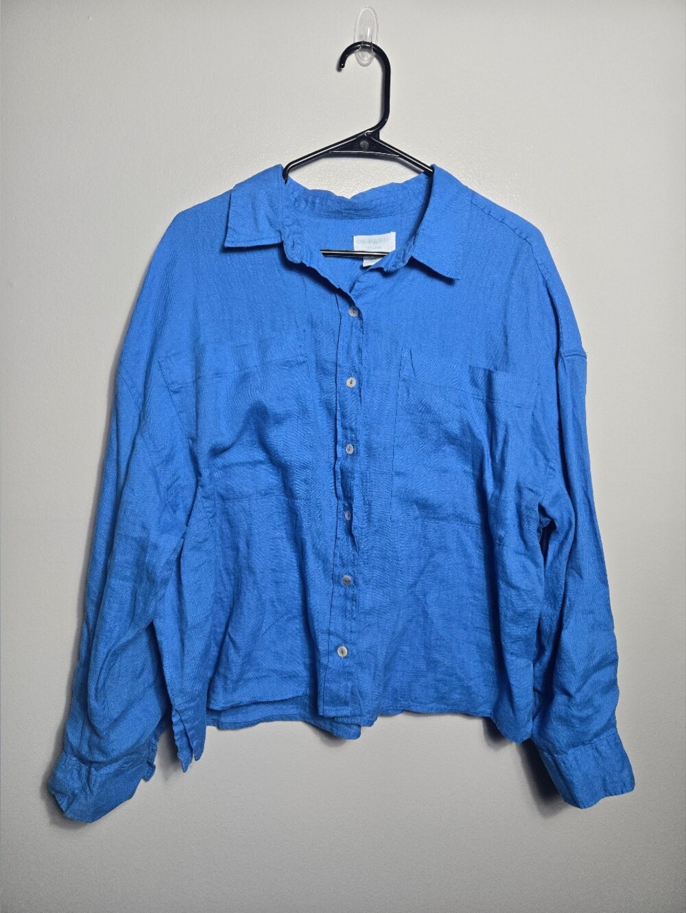 NWT Cynthia Rowley Royal Cobalt Blue 100% Linen Boxy Button Down Shirt Blouse XL